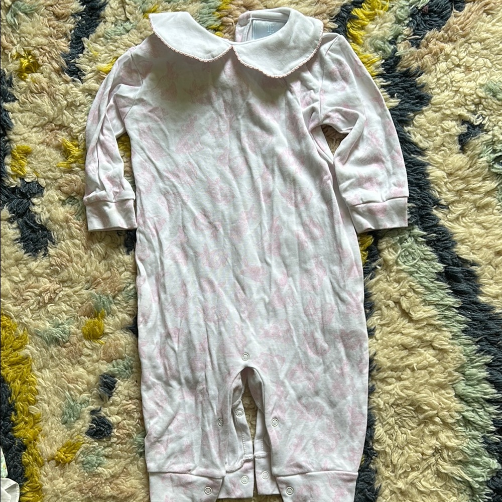 Pink Baby One Piece bunny romper with Peter Pan Collar